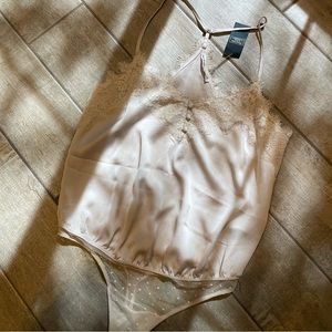 Abercrombie Satin Lace Bodysuit Beige Champagne